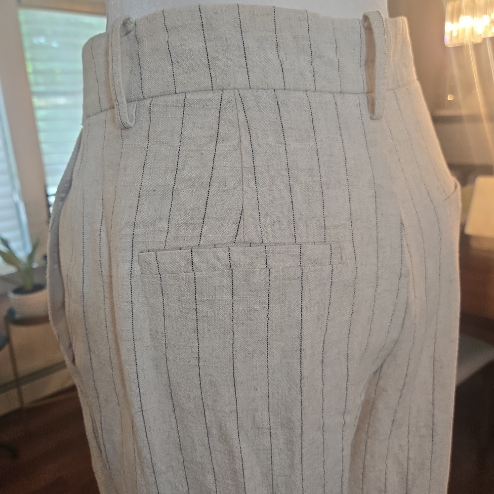 Avec Les Filles Womens Linen Pin Striped Blazer & Trouser Suit Set Beige Small - Picture 10 of 12